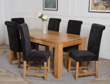 Dakota Large Oak Dining Table with 6 Washington Black Fabric Chairs
