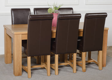 Dakota Large Oak Dining Table with 6 Washington Brown Leather Chairs