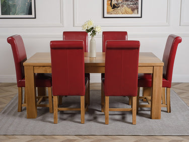 Dakota Large Oak Dining Table with 6 Washington Burgundy Leather Chairs