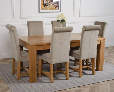 Dakota Large Oak Dining Table with 6 Washington Grey Fabric Chairs