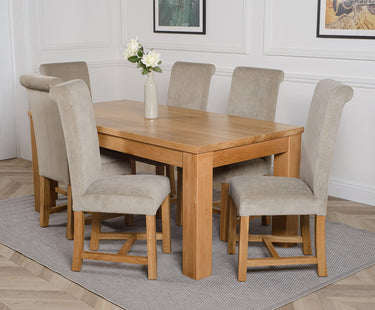 Dakota Large Oak Dining Table with 6 Washington Grey Fabric Chairs