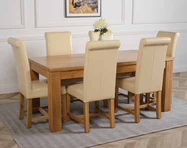 Dakota Large Oak Dining Table with 6 Washington Ivory Leather Chairs