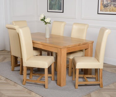 Dakota Large Oak Dining Table with 6 Washington Ivory Leather Chairs