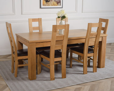 Dakota Large Oak Dining Table with 6 Yale Oak Chairs