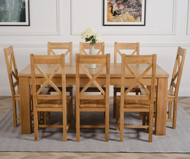 Dakota Large Oak Dining Table with 8 Berkeley Oak Chairs