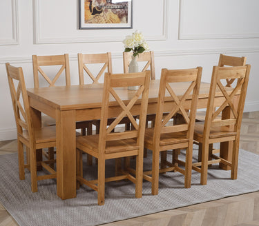 Dakota Large Oak Dining Table with 8 Berkeley Oak Chairs
