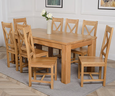Dakota Large Oak Dining Table with 8 Berkeley Oak Chairs