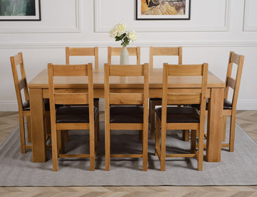 Dakota Large Oak Dining Table with 8 Lincoln Oak Chairs