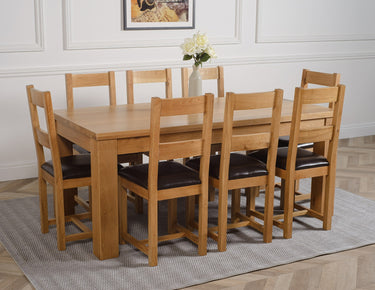 Dakota Large Oak Dining Table with 8 Lincoln Oak Chairs