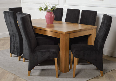 Dakota Large Oak Dining Table with 8 Lola Black Fabric Chairs