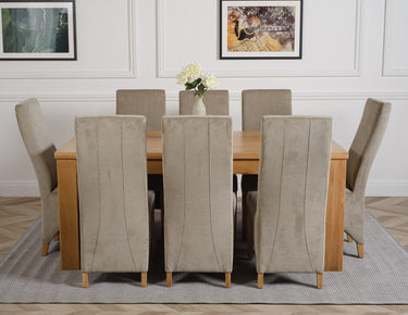 Dakota Large Oak Dining Table with 8 Lola Grey Fabric Chairs