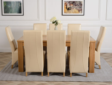 Dakota Large Oak Dining Table with 8 Lola Ivory Leather Chairs