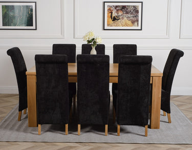 Dakota Large Oak Dining Table with 8 Montana Black Fabric Chairs