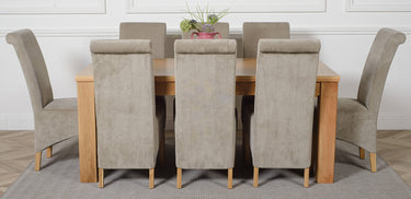 Dakota Large Oak Dining Table with 8 Montana Grey Fabric Chairs