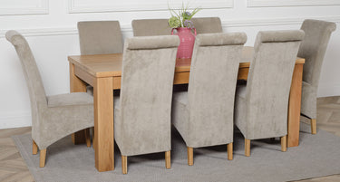 Dakota Large Oak Dining Table with 8 Montana Grey Fabric Chairs