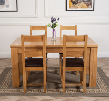 Dakota Medium Oak Dining Table with 4 Lincoln Oak Chairs