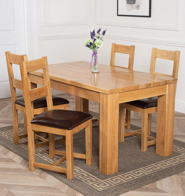 Dakota Medium Oak Dining Table with 4 Lincoln Oak Chairs