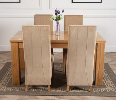 Dakota Medium Oak Dining Table with 4 Lola Beige Fabric Chairs