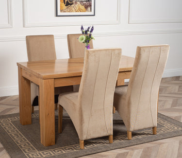 Dakota Medium Oak Dining Table with 4 Lola Beige Fabric Chairs