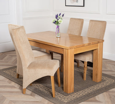 Dakota Medium Oak Dining Table with 4 Lola Beige Fabric Chairs