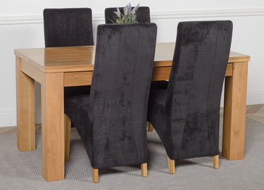 Dakota Medium Oak Dining Table with 4 Lola Black Fabric Chairs