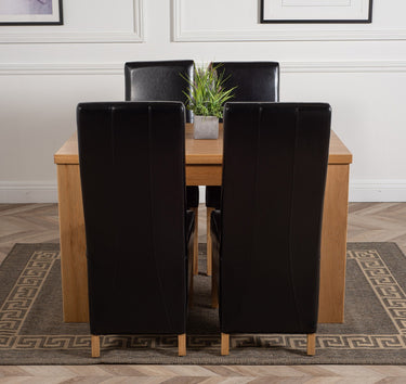 Dakota Medium Oak Dining Table with 4 Lola Black Leather Chairs