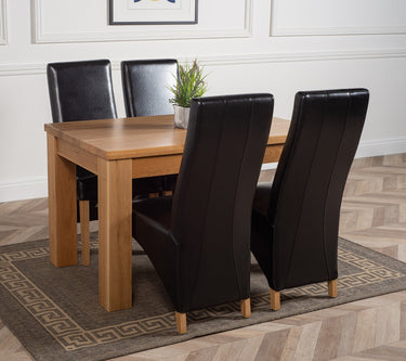 Dakota Medium Oak Dining Table with 4 Lola Black Leather Chairs