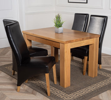 Dakota Medium Oak Dining Table with 4 Lola Black Leather Chairs