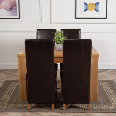 Dakota Medium Oak Dining Table with 4 Lola Brown Leather Chairs