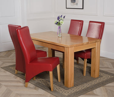Dakota Medium Oak Dining Table with 4 Lola Burgundy Leather Chairs