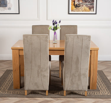 Dakota Medium Oak Dining Table with 4 Lola Grey Fabric Chairs
