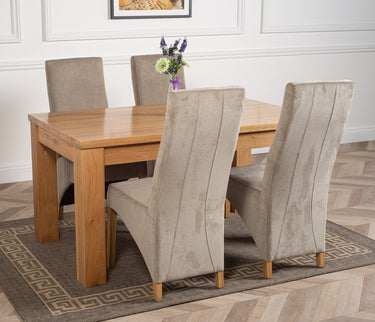 Dakota Medium Oak Dining Table with 4 Lola Grey Fabric Chairs