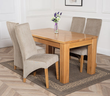 Dakota Medium Oak Dining Table with 4 Lola Grey Fabric Chairs