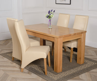 Dakota Medium Oak Dining Table with 4 Lola Ivory Leather Chairs