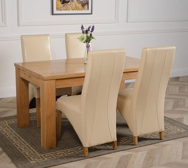 Dakota Medium Oak Dining Table with 4 Lola Ivory Leather Chairs