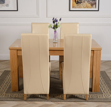 Dakota Medium Oak Dining Table with 4 Lola Ivory Leather Chairs