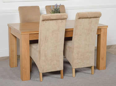 Dakota Medium Oak Dining Table with 4 Montana Beige Fabric Chairs