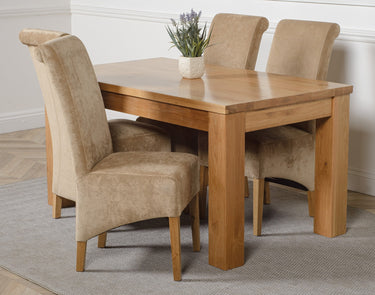 Dakota Medium Oak Dining Table with 4 Montana Beige Fabric Chairs
