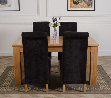 Dakota Medium Oak Dining Table with 4 Montana Black Fabric Chairs