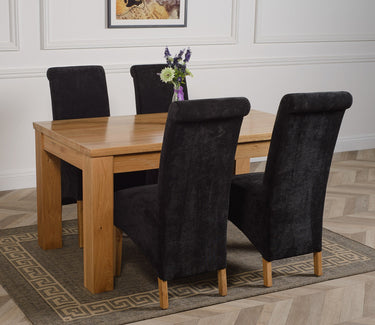 Dakota Medium Oak Dining Table with 4 Montana Black Fabric Chairs