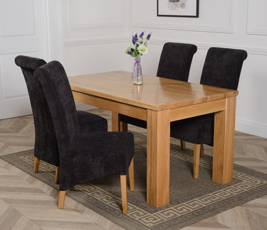 Dakota Medium Oak Dining Table with 4 Montana Black Fabric Chairs