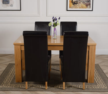 Dakota Medium Oak Dining Table with 4 Montana Black Leather Chairs