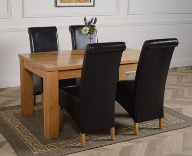 Dakota Medium Oak Dining Table with 4 Montana Black Leather Chairs