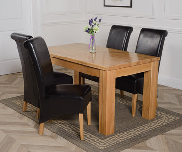 Dakota Medium Oak Dining Table with 4 Montana Black Leather Chairs