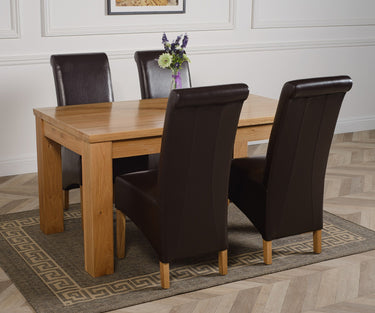 Dakota Medium Oak Dining Table with 4 Montana Brown Leather Chairs
