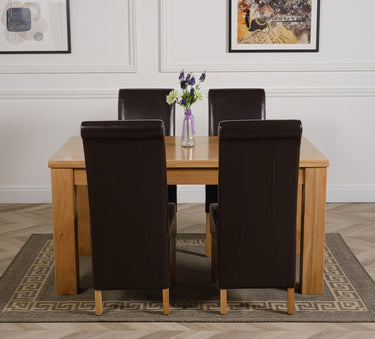 Dakota Medium Oak Dining Table with 4 Montana Brown Leather Chairs