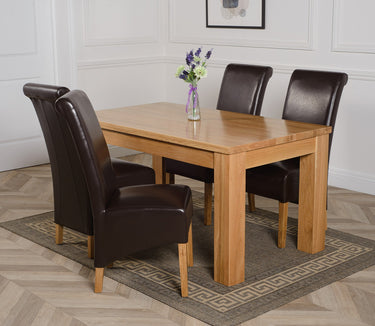 Dakota Medium Oak Dining Table with 4 Montana Brown Leather Chairs