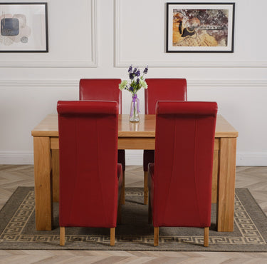 Dakota Medium Oak Dining Table with 4 Montana Burgundy Leather Chairs