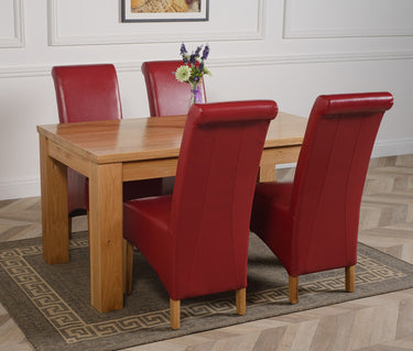 Dakota Medium Oak Dining Table with 4 Montana Burgundy Leather Chairs