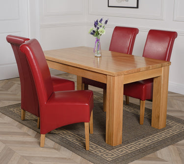 Dakota Medium Oak Dining Table with 4 Montana Burgundy Leather Chairs